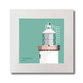 Illustration of The Maidens lighthouse on an ocean green background, mounted and measuring 30x30cm.