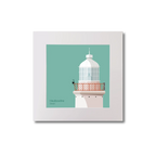 Illustration of Haulbowline lighthouse on an ocean green background, mounted and measuring 20x20cm.