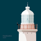 Illustration of Haulbowline lighthouse on a midnight blue background