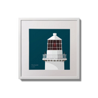 Illustration of Rockabill lighthouse on a midnight blue background,  in a white square frame measuring 20x20cm.