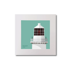 Illustration of Rockabill lighthouse on an ocean green background, mounted and measuring 20x20cm.