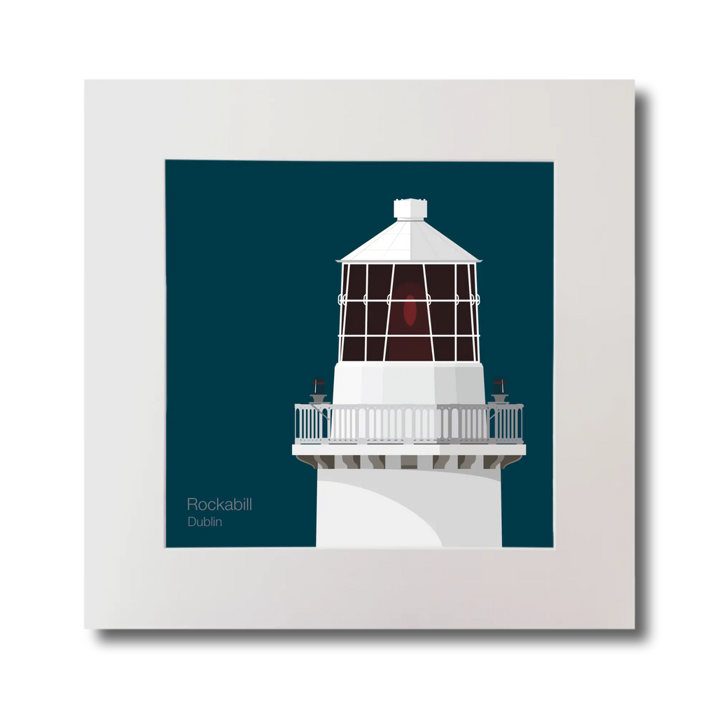 Illustration of Rockabill lighthouse on a midnight blue background, mounted and measuring 30x30cm.