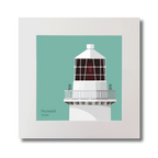 Illustration of Rockabill lighthouse on an ocean green background, mounted and measuring 30x30cm.