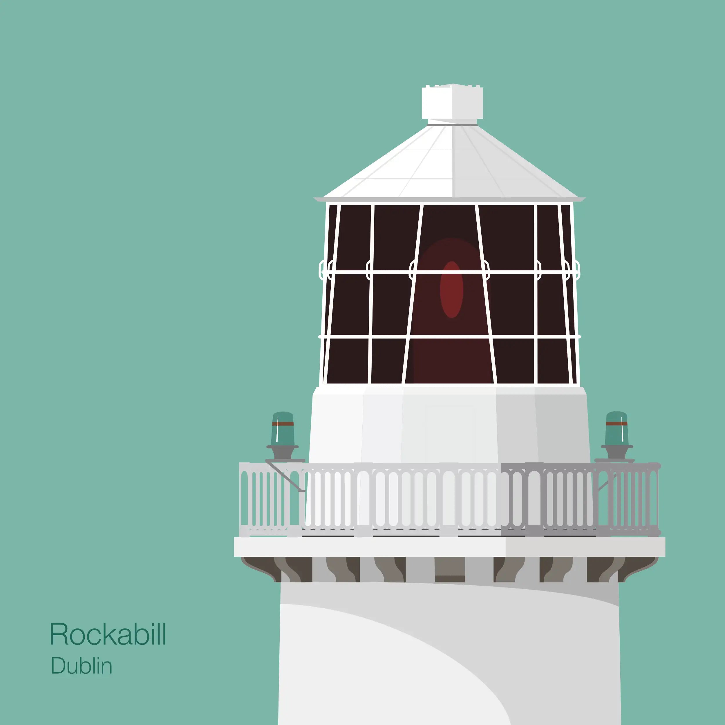 Illustration of Rockabill lighthouse on an ocean green background