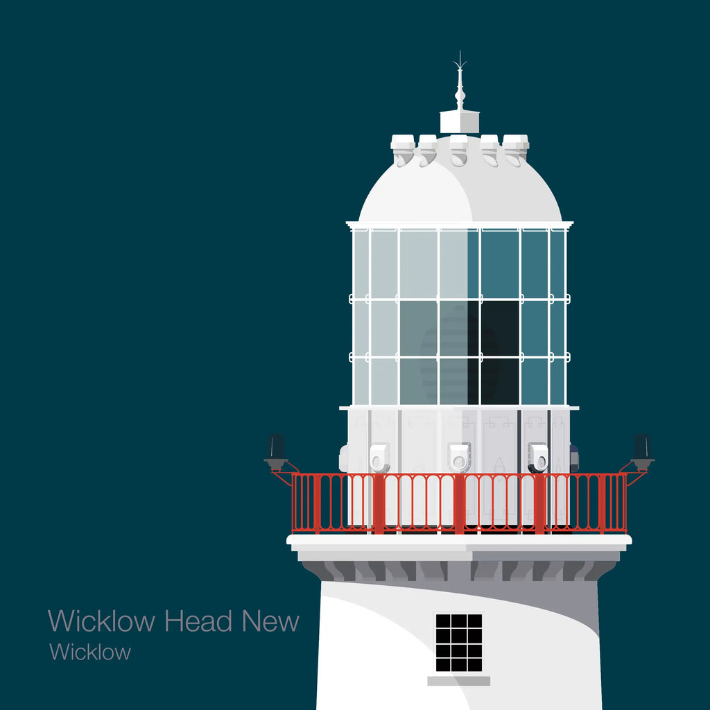 Illustration of Valentia Island lighthouse on a midnight blue background