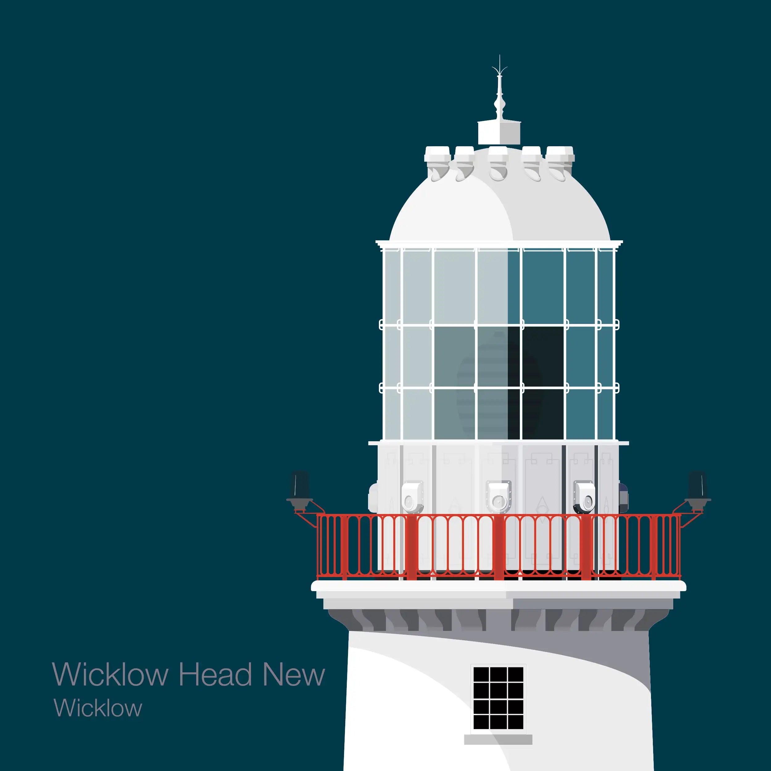 Illustration of Valentia Island lighthouse on a midnight blue background