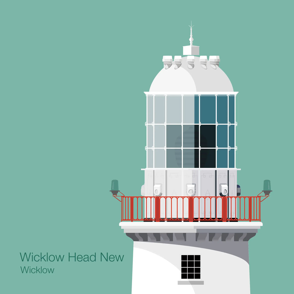 Illustration of Valentia Island lighthouse on an ocean green background