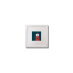 Illustration of Rosslare Harbour lighthouse on a midnight blue background,  in a white square frame measuring 10x10cm.