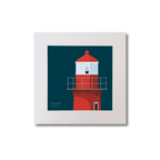Illustration of Rosslare Harbour lighthouse on a midnight blue background, mounted and measuring 20x20cm.