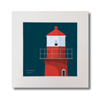 Illustration of Rosslare Harbour lighthouse on a midnight blue background, mounted and measuring 30x30cm.