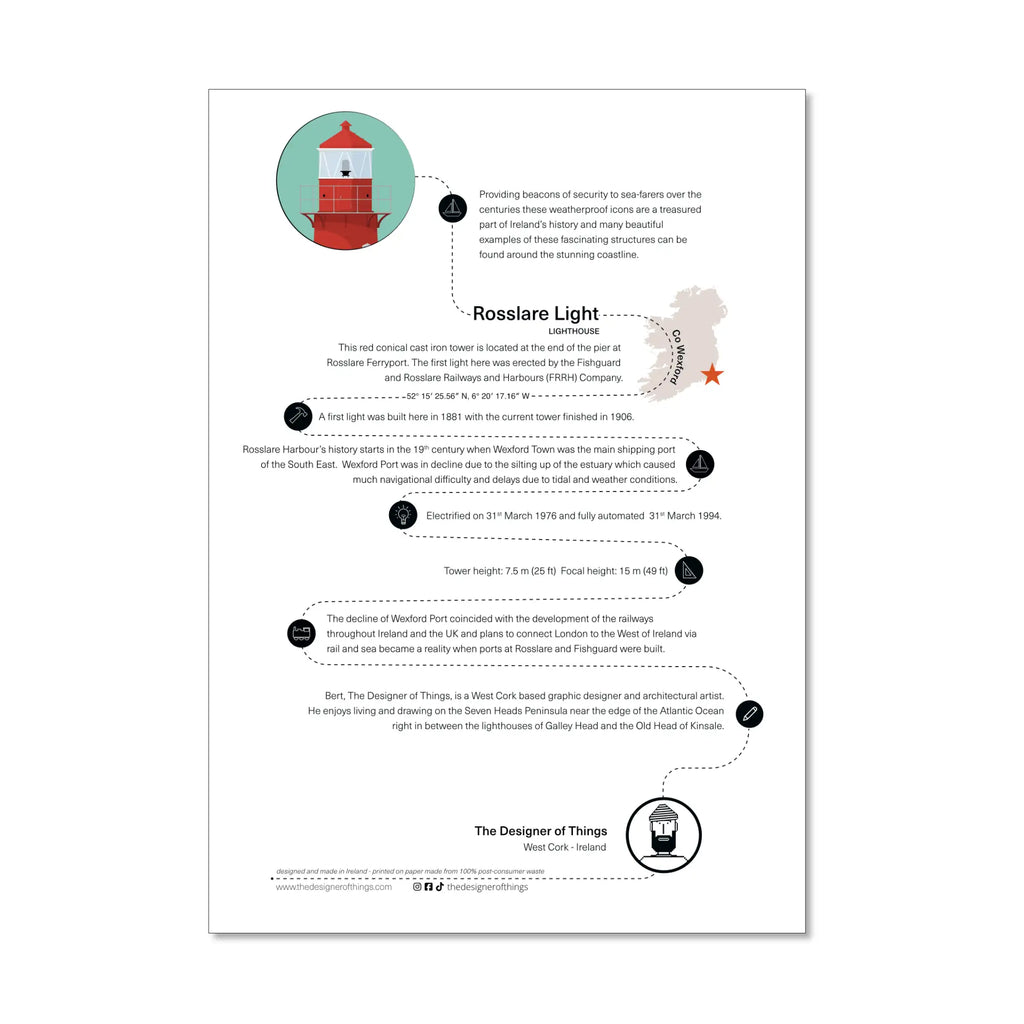 Rosslare Harbour lighthouse, County Wexford, Ireland info sheet