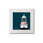 Illustration of Mine Head lighthouse on a midnight blue background, mounted and measuring 20x20cm.