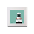 Illustration of Mine Head lighthouse on an ocean green background, mounted and measuring 20x20cm.