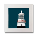 Illustration of Mine Head lighthouse on a midnight blue background, mounted and measuring 30x30cm.