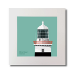Illustration of Mine Head lighthouse on an ocean green background, mounted and measuring 30x30cm.