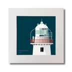 Illustration of Roches Point lighthouse on a midnight blue background, mounted and measuring 30x30cm.