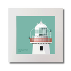 Illustration of Roches Point lighthouse on an ocean green background, mounted and measuring 30x30cm.
