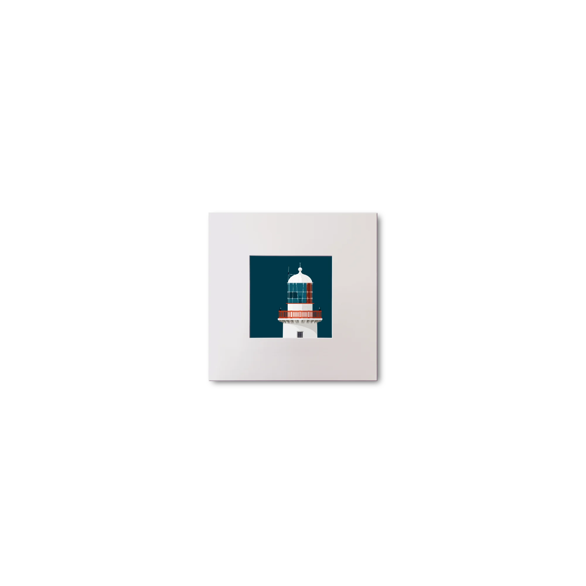 Illustration of Black Rock lighthouse on a midnight blue background, mounted and measuring 10x10cm.