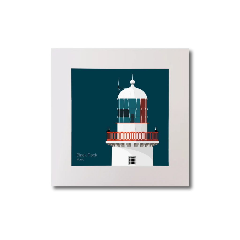 Illustration of Black Rock lighthouse on a midnight blue background, mounted and measuring 20x20cm.