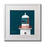 Illustration of Black Rock lighthouse on a midnight blue background,  in a white square frame measuring 30x30cm.