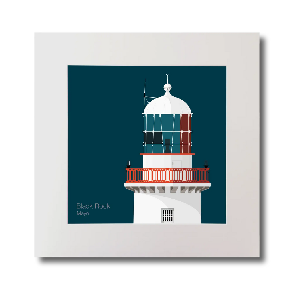 Illustration of Black Rock lighthouse on a midnight blue background, mounted and measuring 30x30cm.