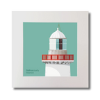 Illustration of Ballinacourty lighthouse on an ocean green background, mounted and measuring 30x30cm.