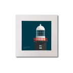 Illustration of Rathlin East lighthouse on a midnight blue background, mounted and measuring 20x20cm.