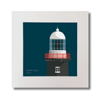 Illustration of Rathlin East lighthouse on a midnight blue background, mounted and measuring 30x30cm.