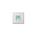 Illustration of Kilcredaun lighthouse on an ocean green background,  in a white square frame measuring 10x10cm.