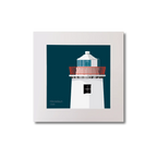 Illustration of Kilcredaun lighthouse on a midnight blue background, mounted and measuring 20x20cm.