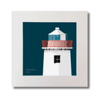 Illustration of Kilcredaun lighthouse on a midnight blue background, mounted and measuring 30x30cm.