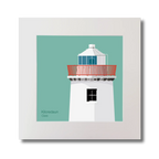 Illustration of Kilcredaun lighthouse on an ocean green background, mounted and measuring 30x30cm.