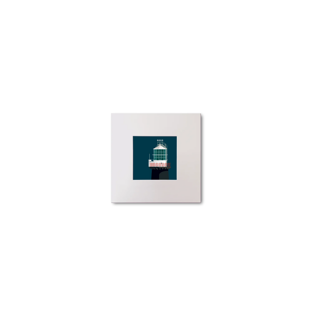 Illustration of Tory Island lighthouse on a midnight blue background, mounted and measuring 10x10cm.