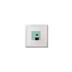 Illustration of Tory Island lighthouse on an ocean green background,  in a white square frame measuring 10x10cm.