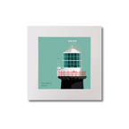 Illustration of Tory Island lighthouse on an ocean green background, mounted and measuring 20x20cm.