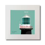 Illustration of Tory Island lighthouse on an ocean green background, mounted and measuring 30x30cm.