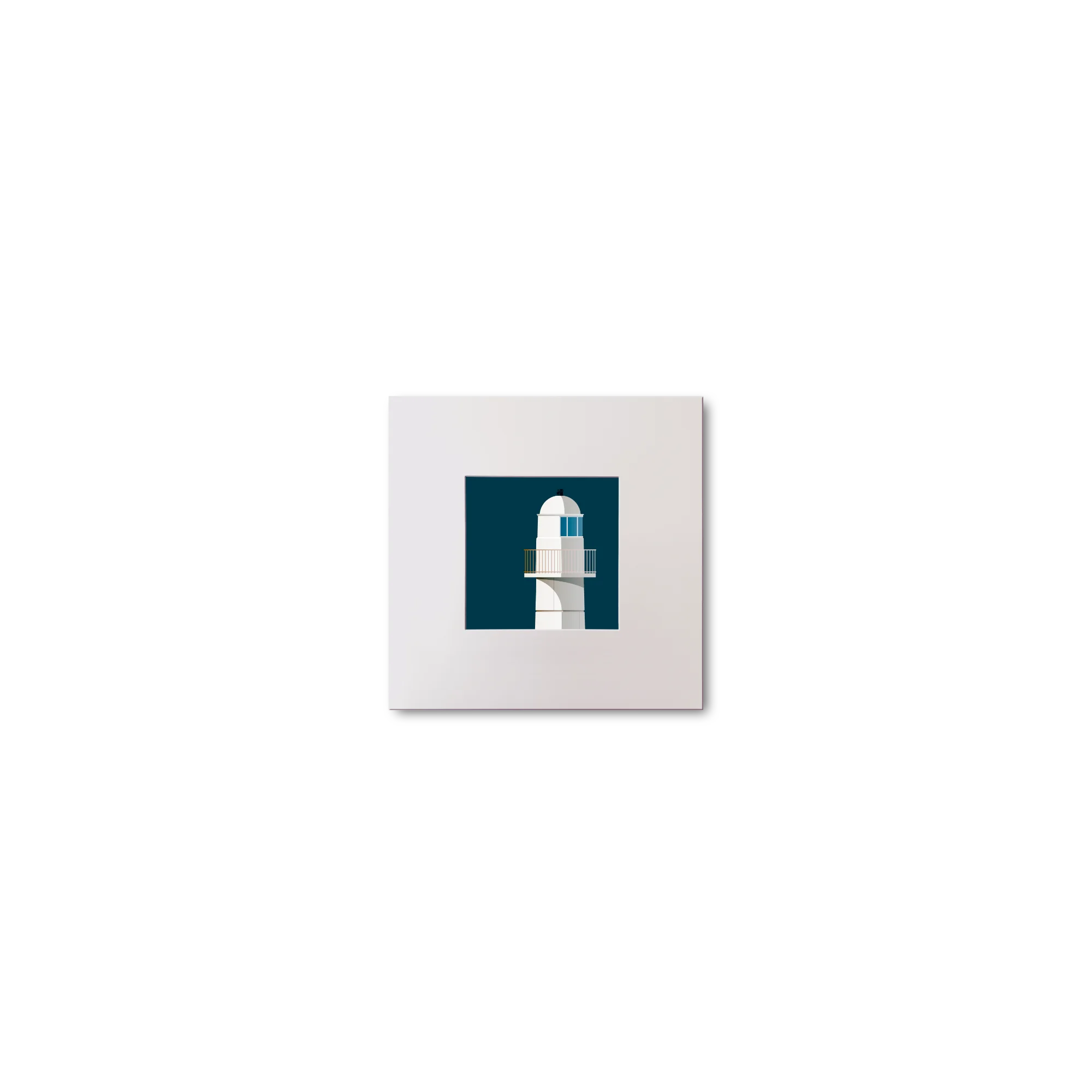 Illustration of Dingle lighthouse on a midnight blue background, mounted and measuring 10x10cm.