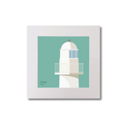 Illustration of Dingle lighthouse on an ocean green background, mounted and measuring 20x20cm.