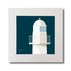 Illustration of Dingle lighthouse on a midnight blue background, mounted and measuring 30x30cm.