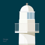 Illustration of Dingle lighthouse on a midnight blue background
