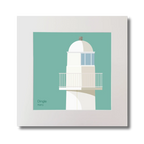 Illustration of Dingle lighthouse on an ocean green background, mounted and measuring 30x30cm.