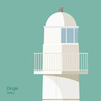 Illustration of Dingle lighthouse on an ocean green background