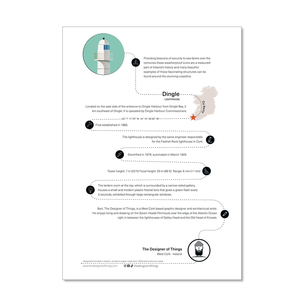 Dingle lighthouse, County Kerry, Ireland info sheet