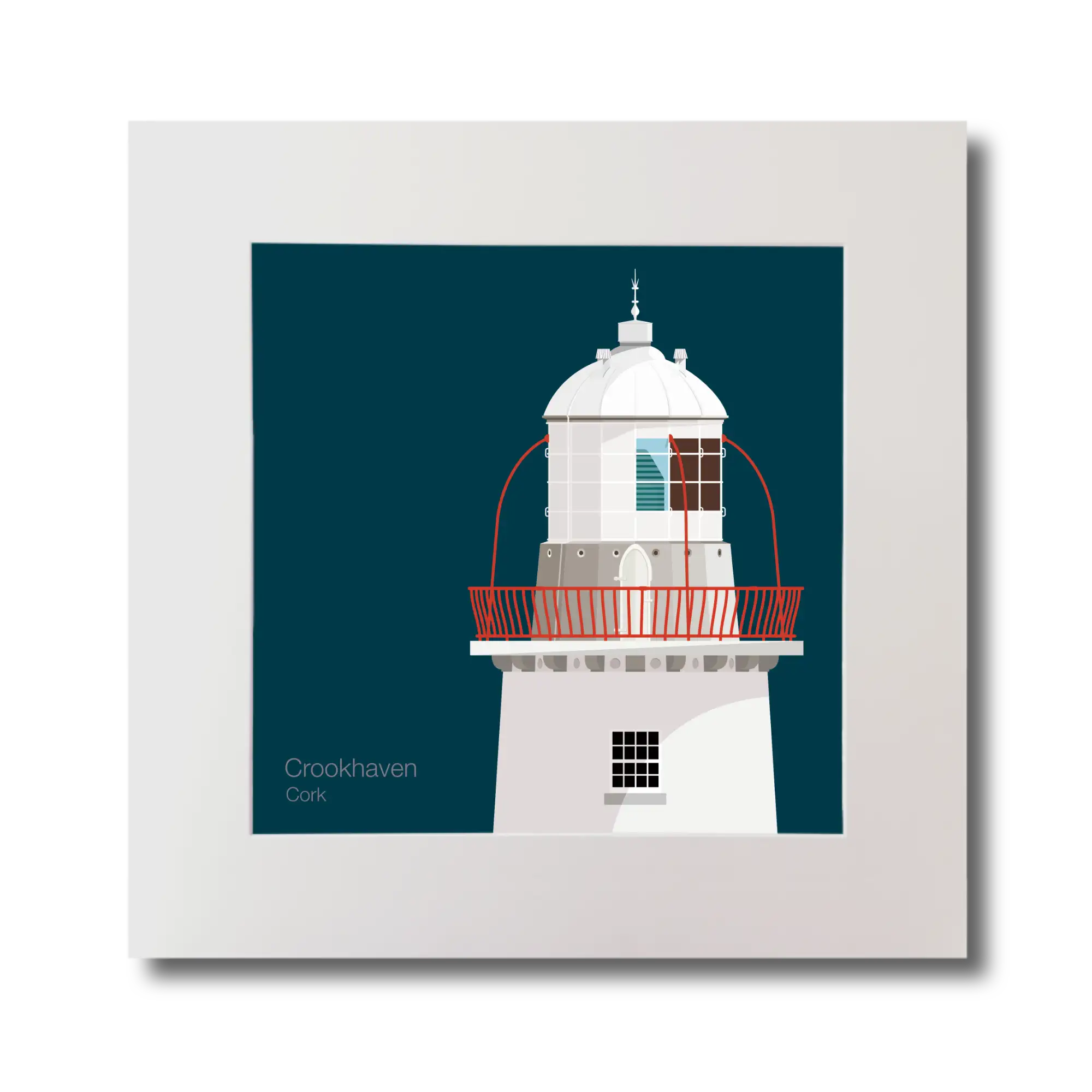 Illustration of Crookhaven lighthouse on a midnight blue background, mounted and measuring 30x30cm.