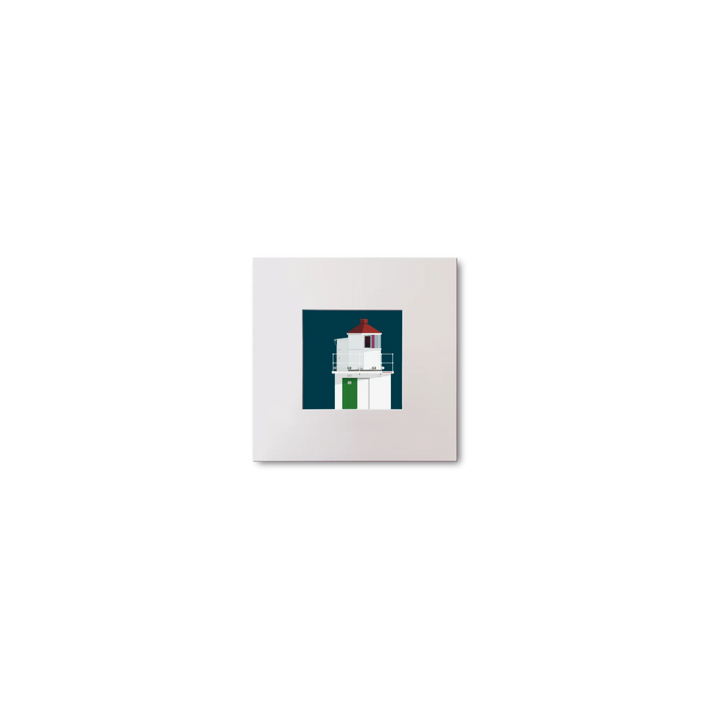 Illustration of Charles Fort lighthouse on a midnight blue background, mounted and measuring 10x10cm.