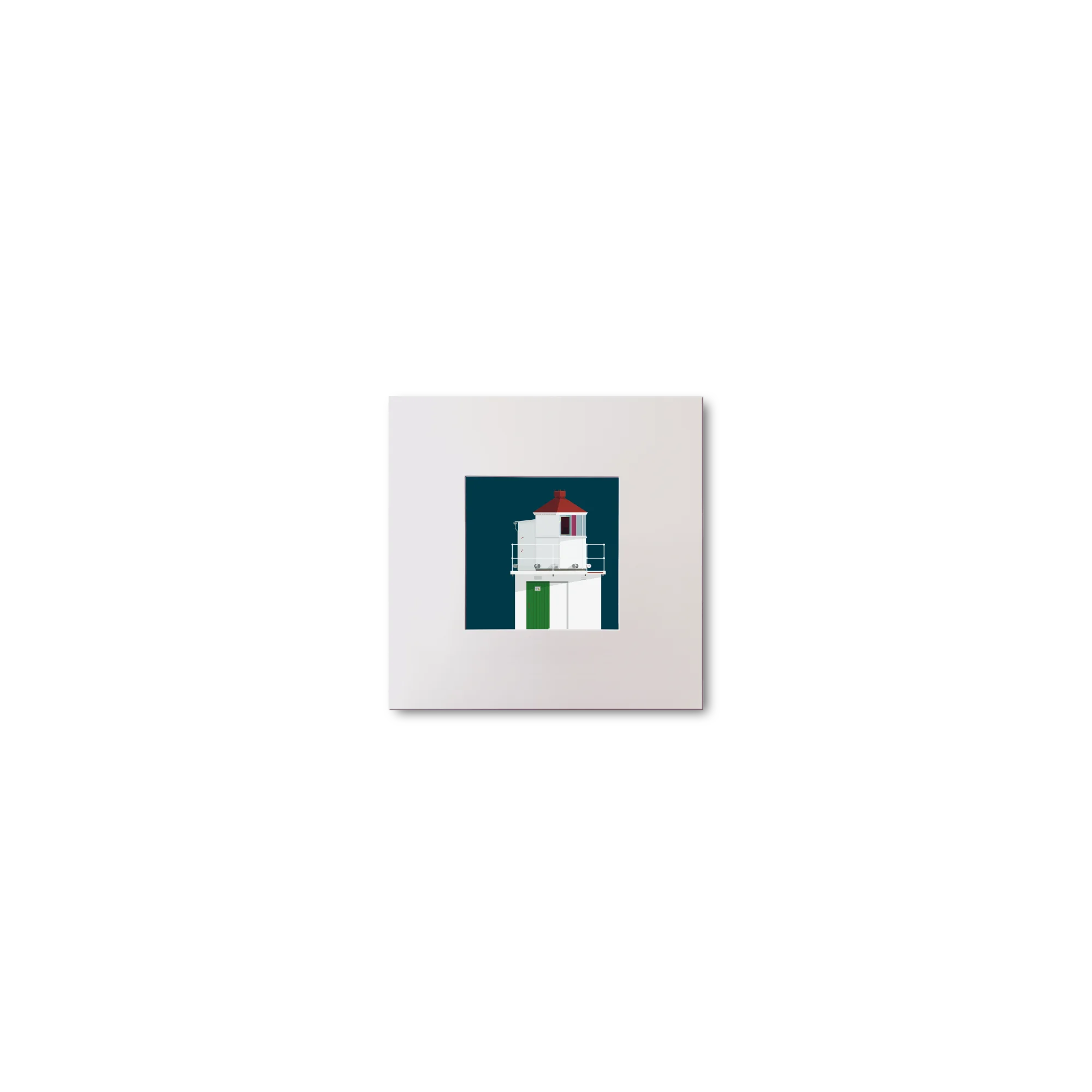 Illustration of Charles Fort lighthouse on a midnight blue background, mounted and measuring 10x10cm.