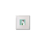 Illustration of Charles Fort lighthouse on an ocean green background,  in a white square frame measuring 10x10cm.