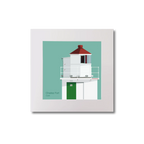 Illustration of Charles Fort lighthouse on an ocean green background, mounted and measuring 20x20cm.