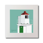 Illustration of Charles Fort lighthouse on an ocean green background, mounted and measuring 30x30cm.