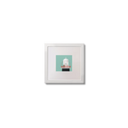 Illustration of Roancarrigmore lighthouse on an ocean green background,  in a white square frame measuring 10x10cm.